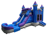 28' Blue & Gray Marble Bounce House Wet or Dry Water Slide Combo