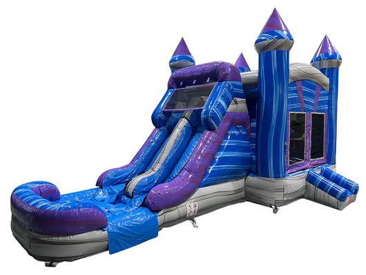28' Blue & Gray Marble Bounce House Wet or Dry Water Slide Combo