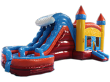 29' Red, Blue & Yellow Marble Helix Bounce House Wet or Dry Water Slide Combo