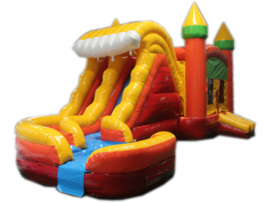 29' Orange, Yellow & Red Marble Helix Bounce House Wet or Dry Water Slide Combo