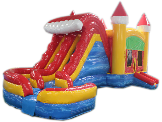 29' Red, Yellow & Blue Marble Helix Bounce House Wet or Dry Water Slide Combo