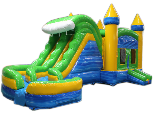 29' Blue & Green Helix Bounce House Wet or Dry Water Slide Combo