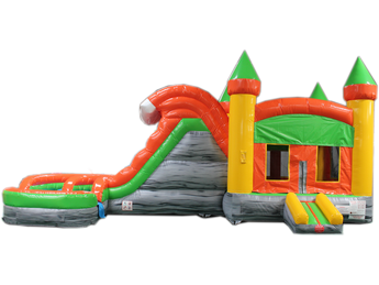 29' Orange & Green Helix Bounce House Wet or Dry Water Slide Combo