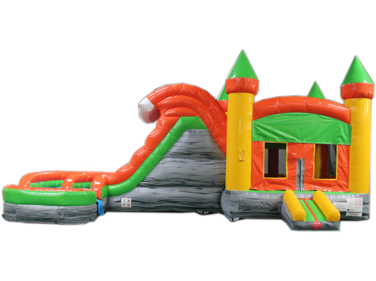 29' Orange & Green Helix Bounce House Wet or Dry Water Slide Combo
