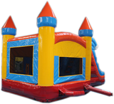 29' Red, Blue & Yellow Marble Helix Bounce House Wet or Dry Water Slide Combo
