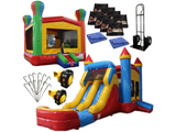 Bounce House Startup Package Square, Red, Yellow, Blue Slide Combo #33 Commercial Grade