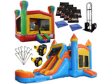 Bounce House Startup Package Square, Blue & Orange Water Slide Combo #22 Commercial Grade