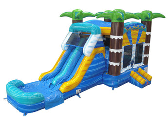 28' Palm Splash Adventure Bounce House Wet or Dry Water Slide Combo