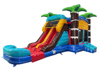 28' Tropical Inferno Bounce House Wet or Dry Water Slide Combo