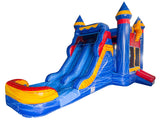 28' Red Blue Lightning Bounce House Wet or Dry Water Slide Combo