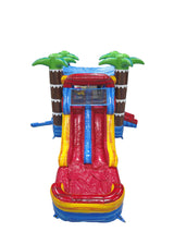 28' Red Yellow Blue Marble Palm Tree Bounce House Wet or Dry Water Slide Combo