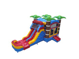 28' Red Yellow Blue Marble Palm Tree Bounce House Wet or Dry Water Slide Combo