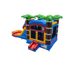 28' Red Yellow Blue Marble Palm Tree Bounce House Wet or Dry Water Slide Combo