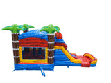 28' Red Yellow Blue Marble Palm Tree Bounce House Wet or Dry Water Slide Combo