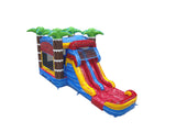 28' Red Yellow Blue Marble Palm Tree Bounce House Wet or Dry Water Slide Combo