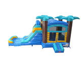 28' Yellow Blue Mint Palm Tree Marble Bounce House Wet or Dry Water Slide Combo
