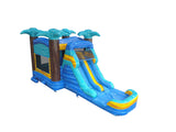 28' Yellow Blue Mint Palm Tree Marble Bounce House Wet or Dry Water Slide Combo