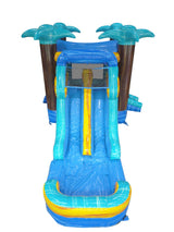 28' Yellow Blue Mint Palm Tree Marble Bounce House Wet or Dry Water Slide Combo