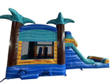 28' Yellow Blue Mint Palm Tree Marble Bounce House Wet or Dry Water Slide Combo