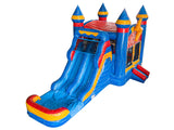 28' Red Blue Lightning Bounce House Wet or Dry Water Slide Combo