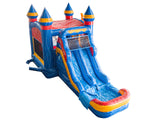 28' Red Blue Lightning Bounce House Wet or Dry Water Slide Combo