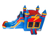 28' Red Blue Lightning Bounce House Wet or Dry Water Slide Combo