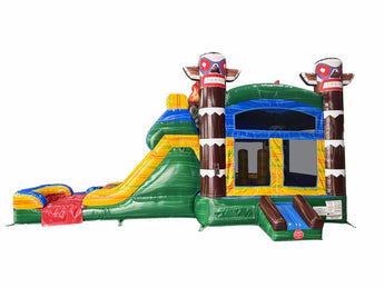 28' Primitive Tribe Rainbow Marble Bounce House Wet or Dry Water Slide Combo