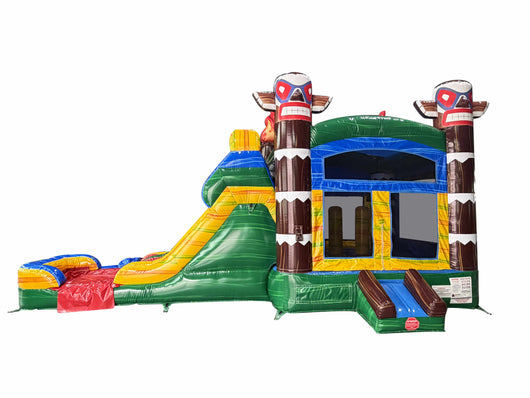 28' Primitive Tribe Rainbow Marble Bounce House Wet or Dry Water Slide Combo