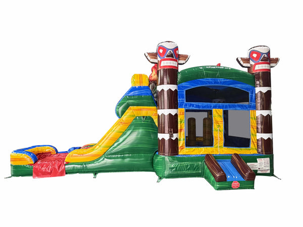 28' Primitive Tribe Rainbow Marble Bounce House Wet or Dry Water Slide Combo