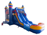 28' Red Blue Lightning Bounce House Wet or Dry Water Slide Combo