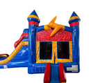 28' Red Blue Lightning Bounce House Wet or Dry Water Slide Combo