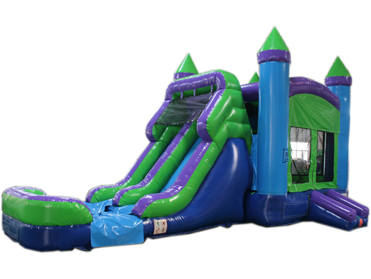28' Green N Purple Bounce House Wet or Dry Water Slide Combo