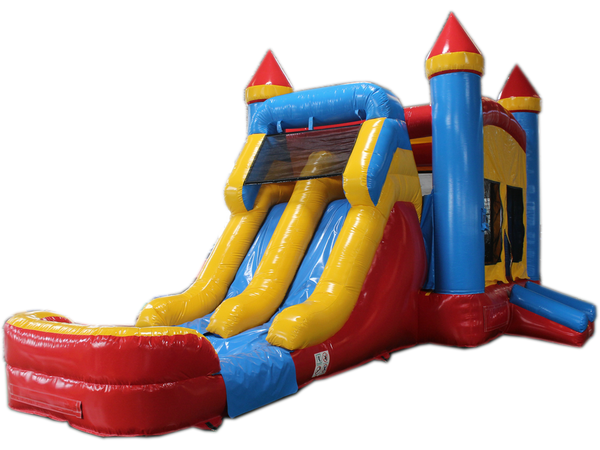 28' Red, Yellow, Blue Bounce House Wet or Dry Water Slide Combo