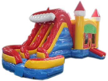 29' Red, Yellow & Blue Marble Helix Bounce House Wet or Dry Water Slide Combo