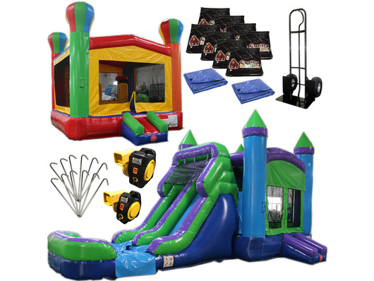 Bounce House Startup Package Square, Green N Purple Water Slide Combo #7 Commercial Grade
